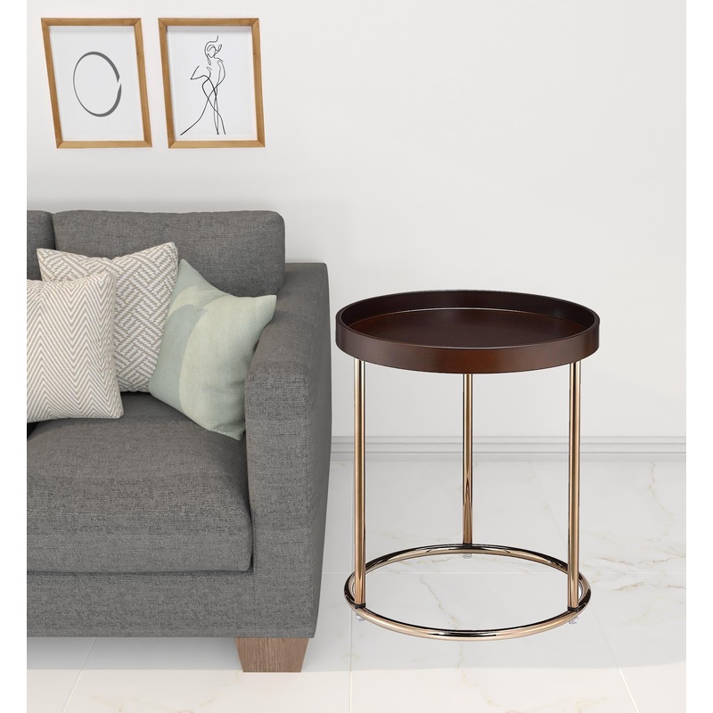 22" Copper And Dark Brown Solid Wood and Metal Round End Table By Homeroots