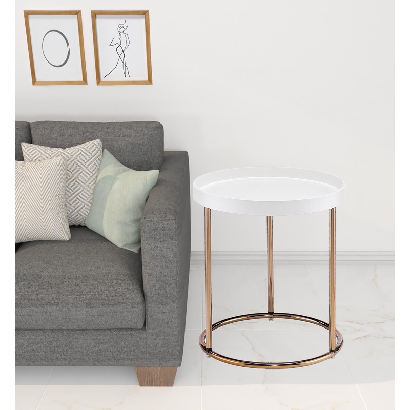22" Copper And White Solid Wood And Steel Round End Table By Homeroots