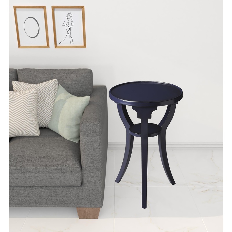 24" Blue Manufactured Wood Round End Table With Shelf By Homeroots
