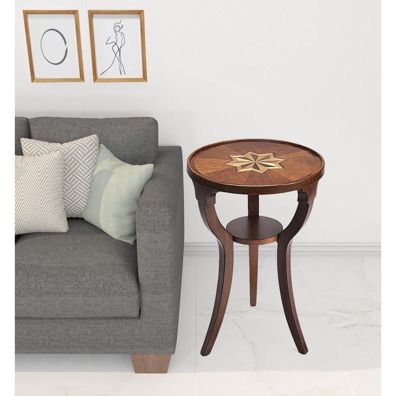 24" Brown And Olive Ash Manufactured Wood Round End Table With Shelf By Homeroots