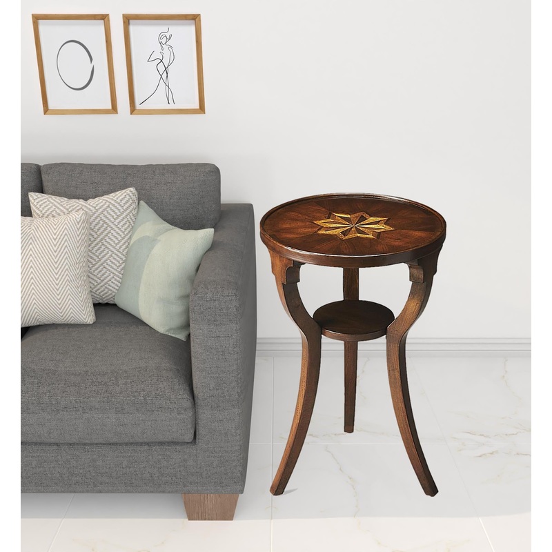 24" Cherry Manufactured Wood Round End Table With Shelf By Homeroots