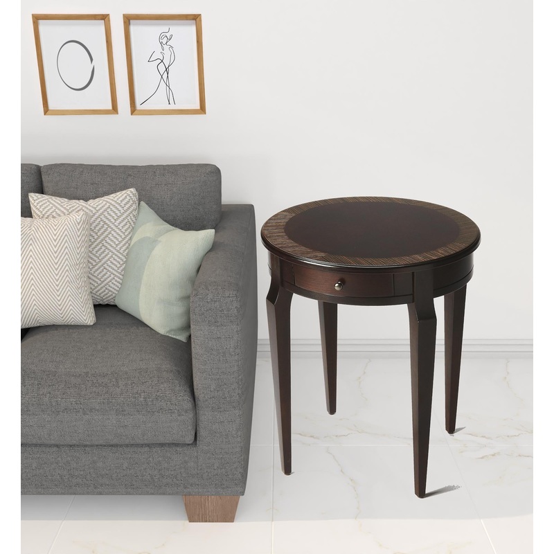 24" Dark Brown And Cherry Nouveau Manufactured Wood Round End Table With Drawer By Homeroots