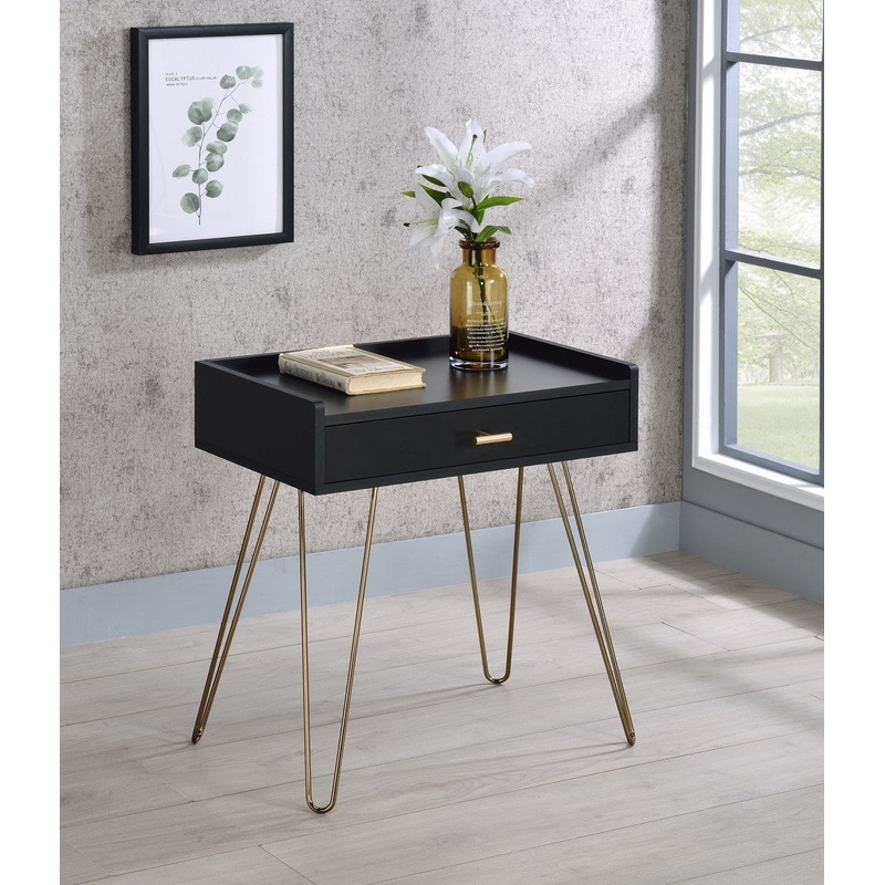 24" Gold And Black Modern Rectangular End Table With Drawer By Homeroots