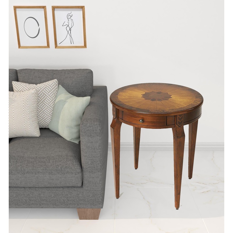 24" Medium Brown And Olive Ash Manufactured Wood Round End Table With Drawer By Homeroots