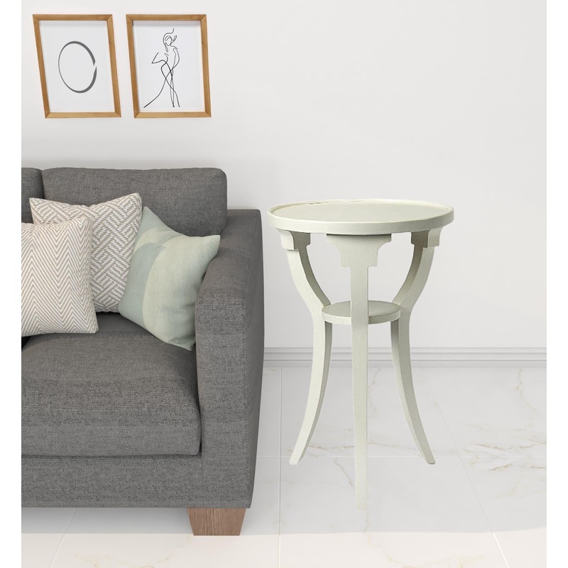 24" White And Cottage White Manufactured Wood Round End Table With Shelf By Homeroots