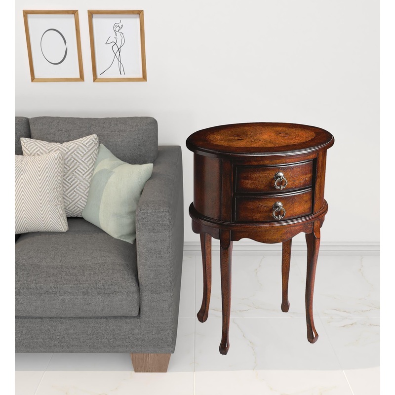 26" Dark Brown And Cherry Manufactured Wood Oval End Table With Two Drawers By Homeroots