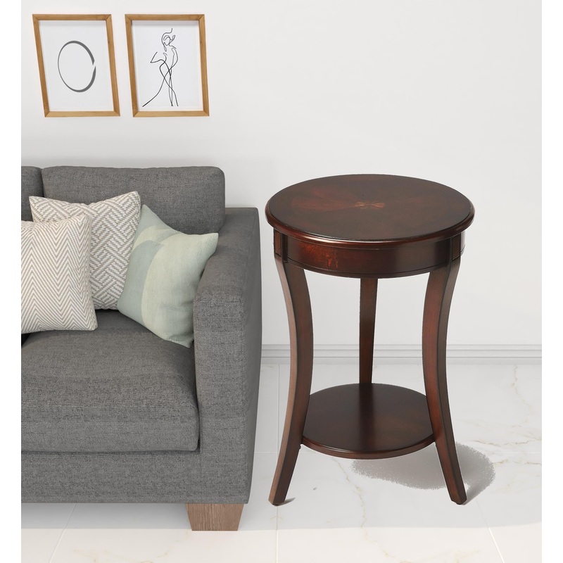 26" Dark Brown And Cherry Manufactured Wood Round End Table With Shelf By Homeroots