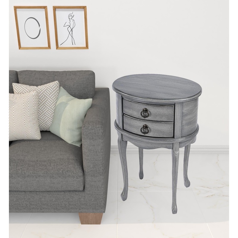 26" Grey And Gray Manufactured Wood Oval End Table With Two Drawers By Homeroots