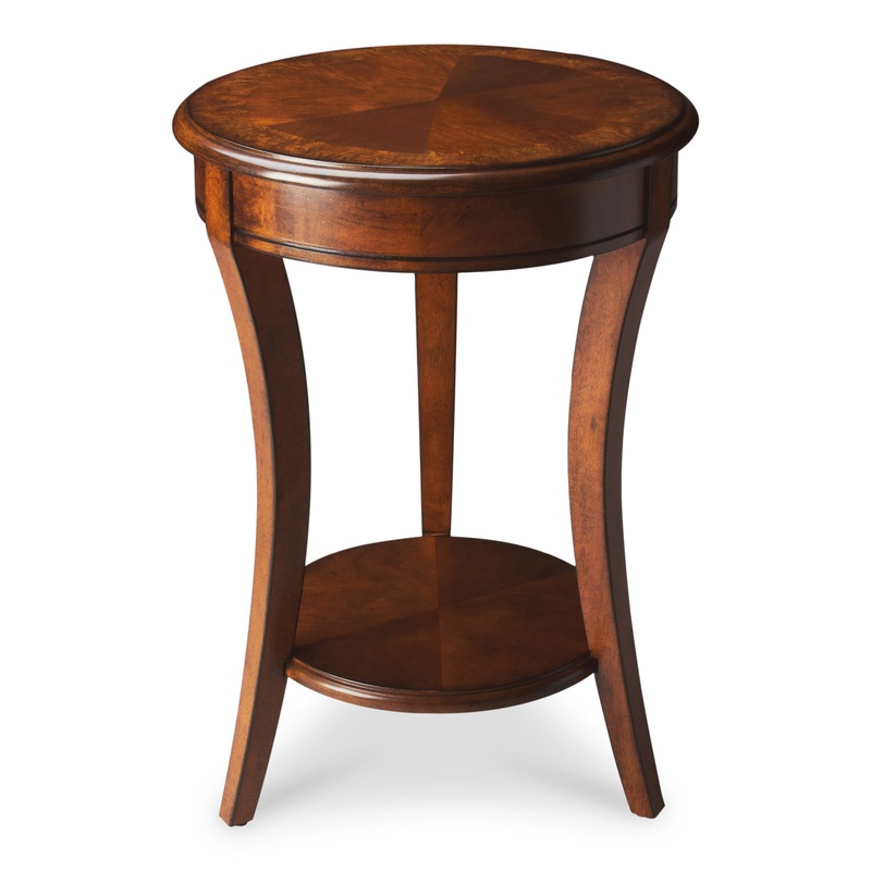 26" Medium Brown And Olive Ash Manufactured Wood Round End Table With Shelf By Homeroots