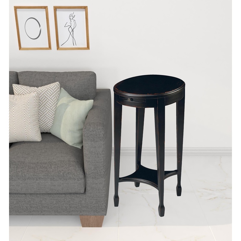 26" Rustic Black Manufactured Wood Oval End Table With Shelf By Homeroots