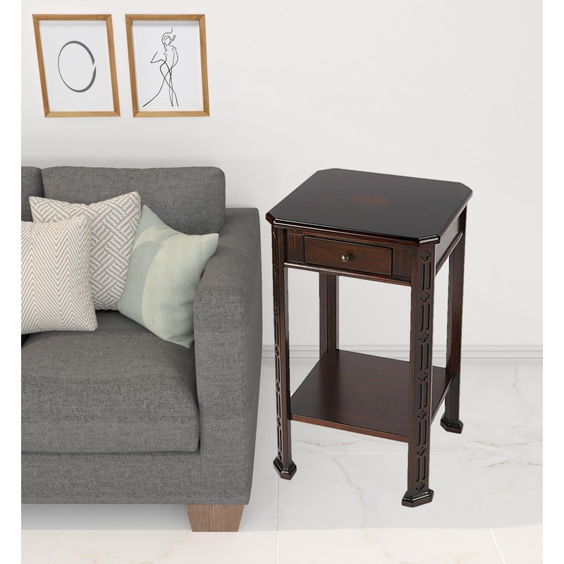 27" Dark Brown And Cherry Manufactured Wood Rectangular End Table With Drawer And Shelf By Homeroots
