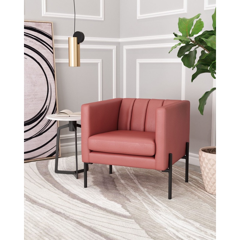 28" Rust And Black Faux Leather Tufted Barrel Chair By Homeroots