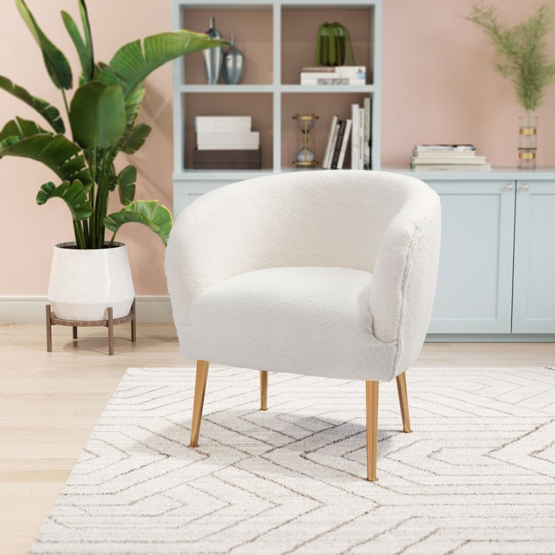 29" Beige Sherpa And Gold Arm Chair By Homeroots