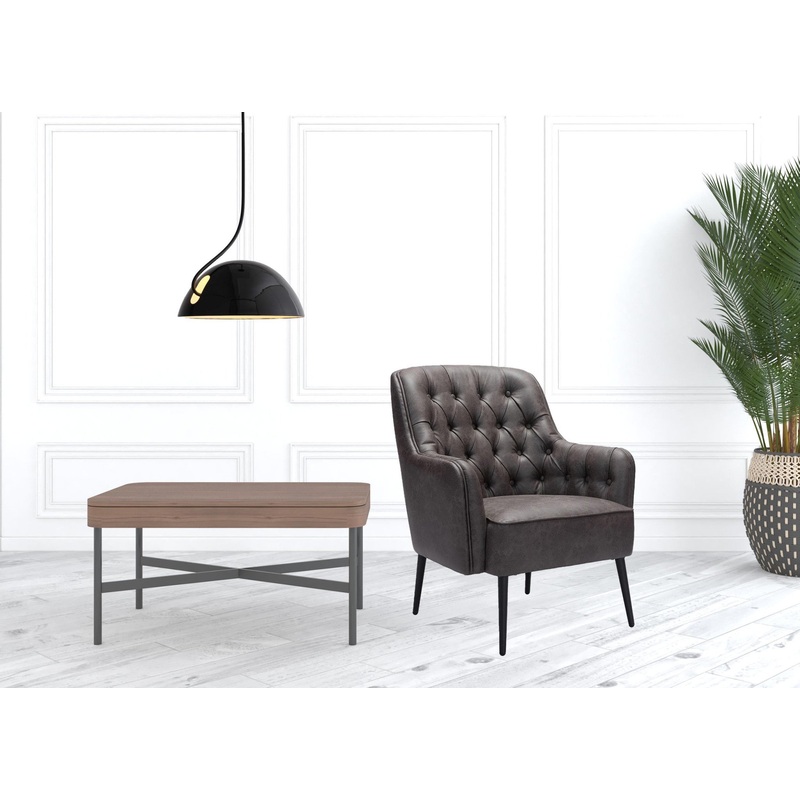 29" Black Faux Leather And Gold Tufted Arm Chair By Homeroots