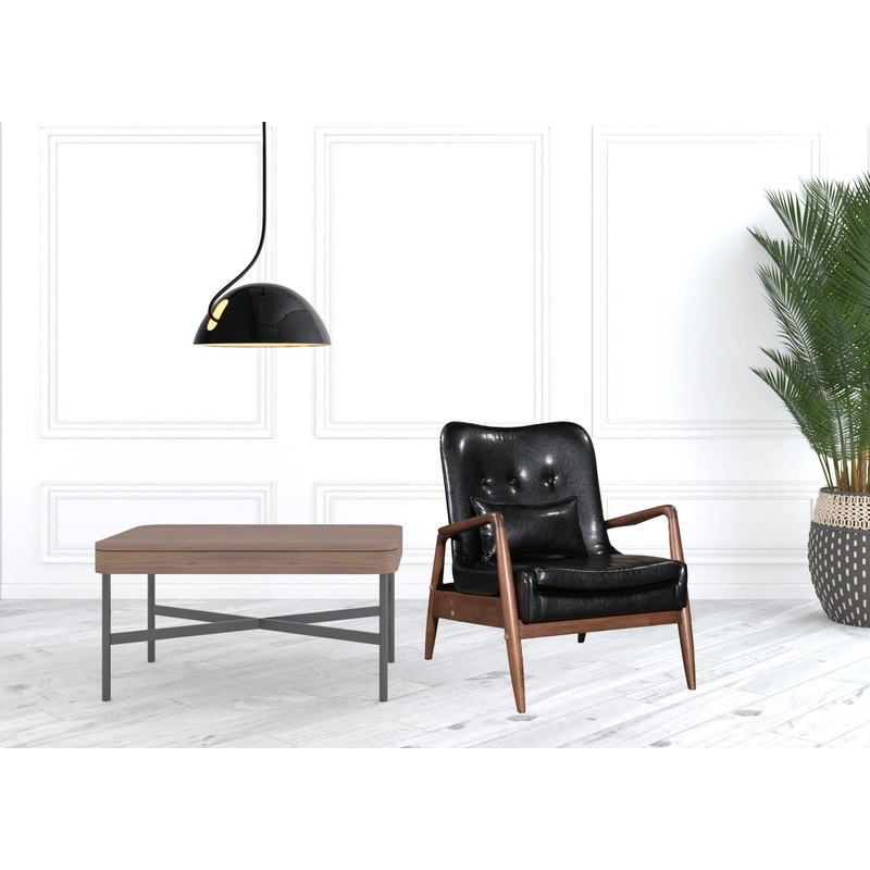 30" Black and Brown Faux Leather Tufted Arm Chair with Ottoman By Homeroots