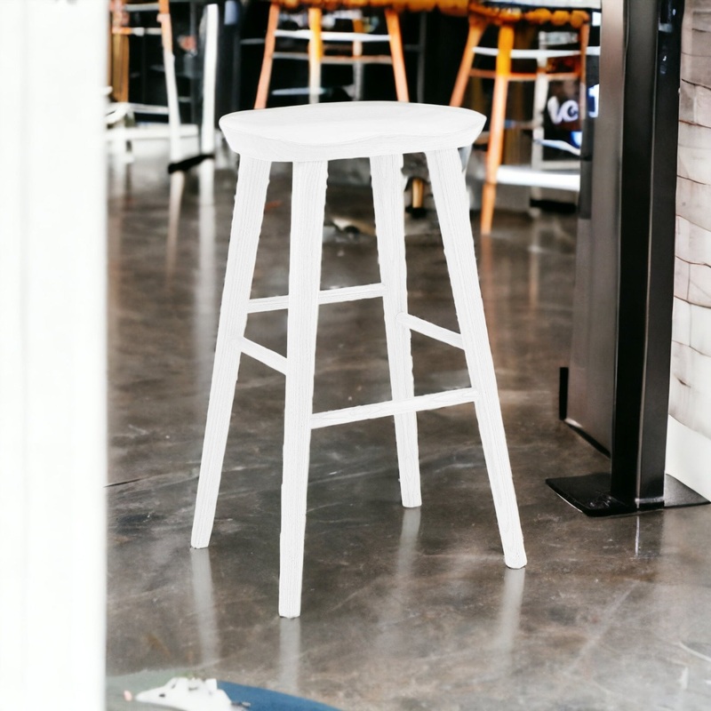 30" White Solid Wood Bar Stool By Homeroots