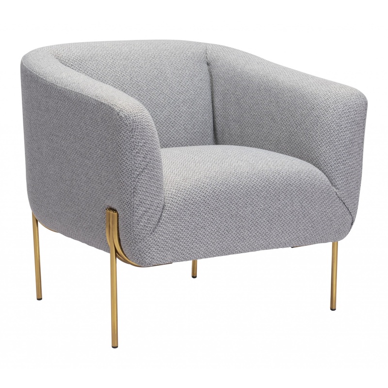31" Gray And Gold Linen Barrel Chair By Homeroots