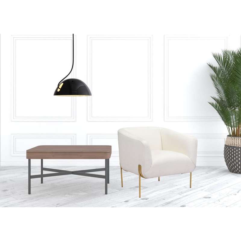 31" Ivory and Gold Textural Upholstered Accent Armchair By Homeroots