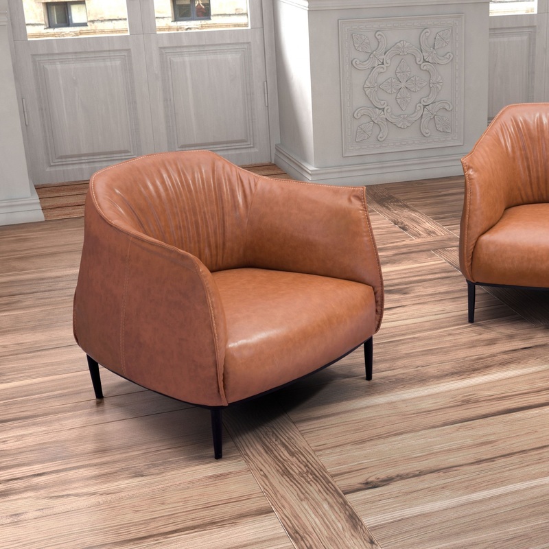 35" Coffee And Brown Faux Leather Barrel Chair By Homeroots