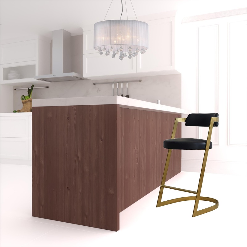 36" Black And Gold Faux Leather And Stainless Steel Low Back Counter Height Bar Chair With Footrest By Homeroots