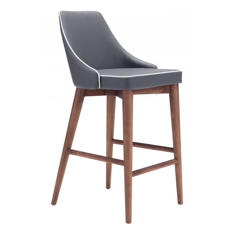 37" Gray And Brown Solid Wood Low Back Counter Height Bar Chair With Footrest By Homeroots