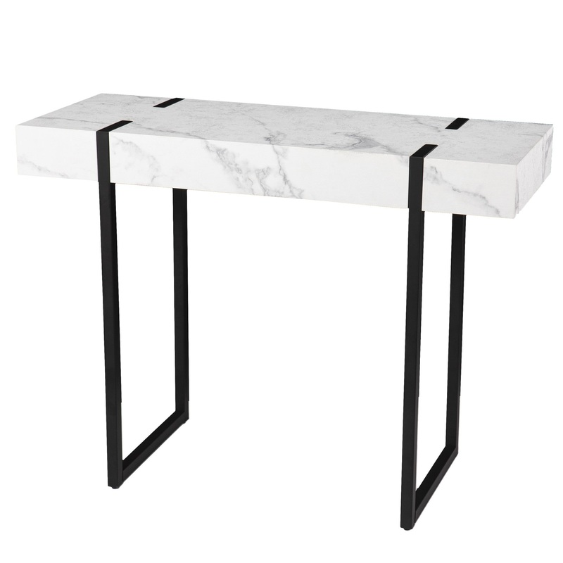 39" White and Black Faux Marble Sled Console Table By Homeroots