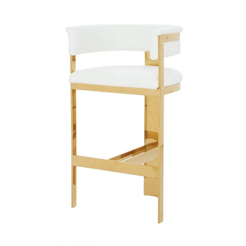 39" White Faux Leather And Stainless Steel Low Back Bar Height Chair With Footrest By Homeroots
