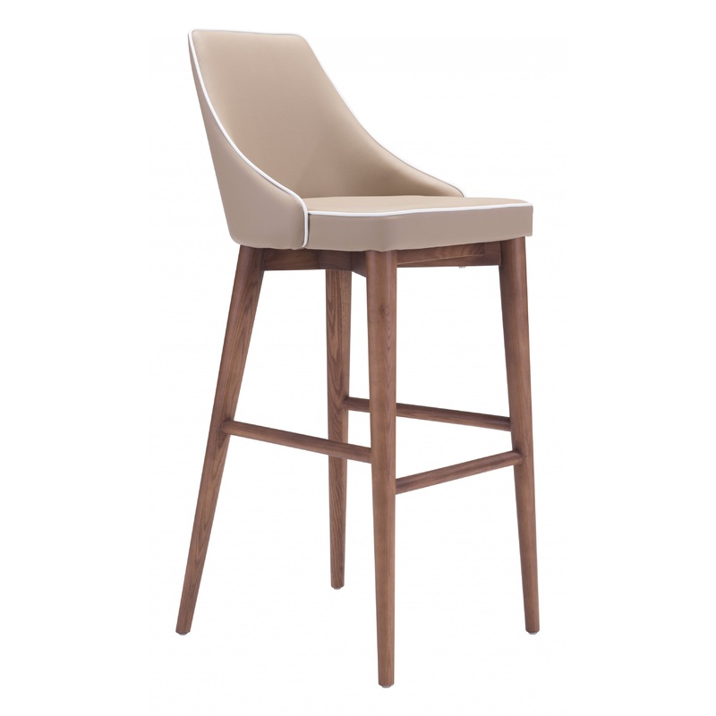 41" Beige And Brown Solid Wood Low Back Bar Height Chair With Footrest By Homeroots