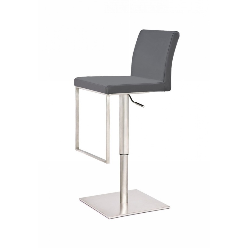 41" Grey Faux Leather And Stainless Steel Swivel Low Back Adjustable Height Bar Chair With Footrest By Homeroots