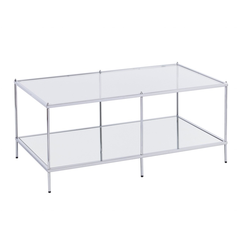 42" Chrome Glass And Metal Rectangular Mirrored Coffee Table By Homeroots