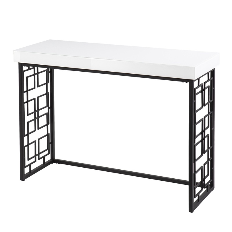 42" White and Black Glass Sled Console Table By Homeroots
