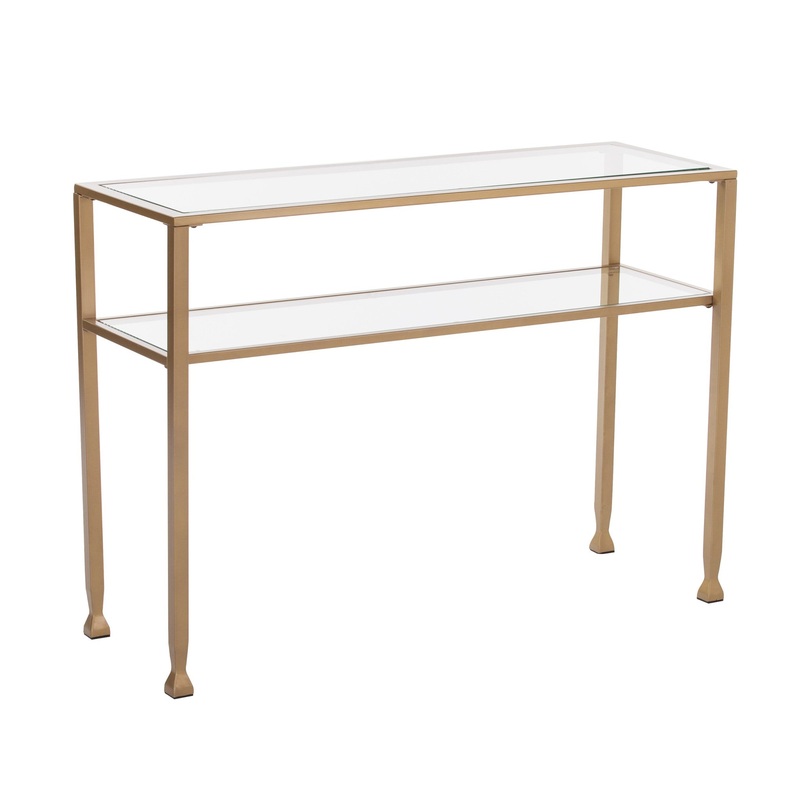 43" Clear and Gold Glass Console Table With Storage By Homeroots