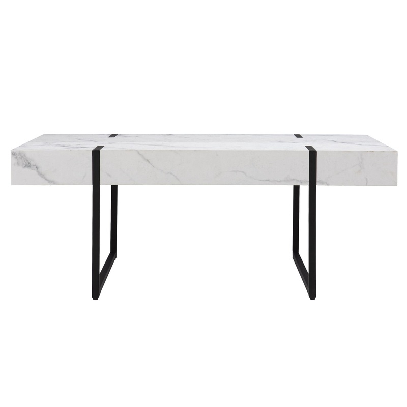 43" White Faux Marble And Metal Rectangular Coffee Table By Homeroots