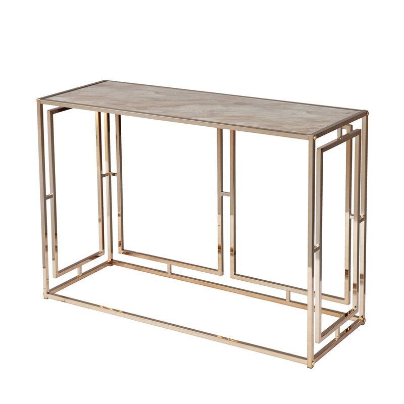 44" Champagne and Gold Faux Marble Frame Console Table By Homeroots