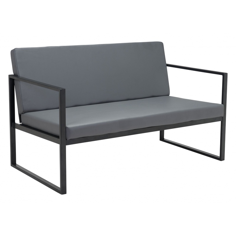45" Gray Faux Leather And Black Metal Contemporary Sofa By Homeroots