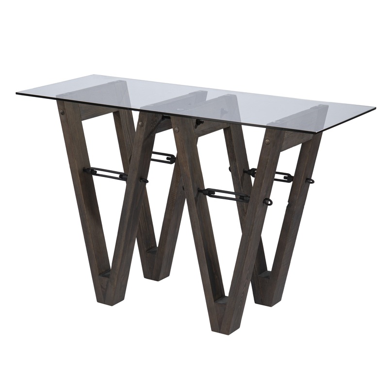 46" Clear and Gray Brown Glass Abstract Console Table By Homeroots