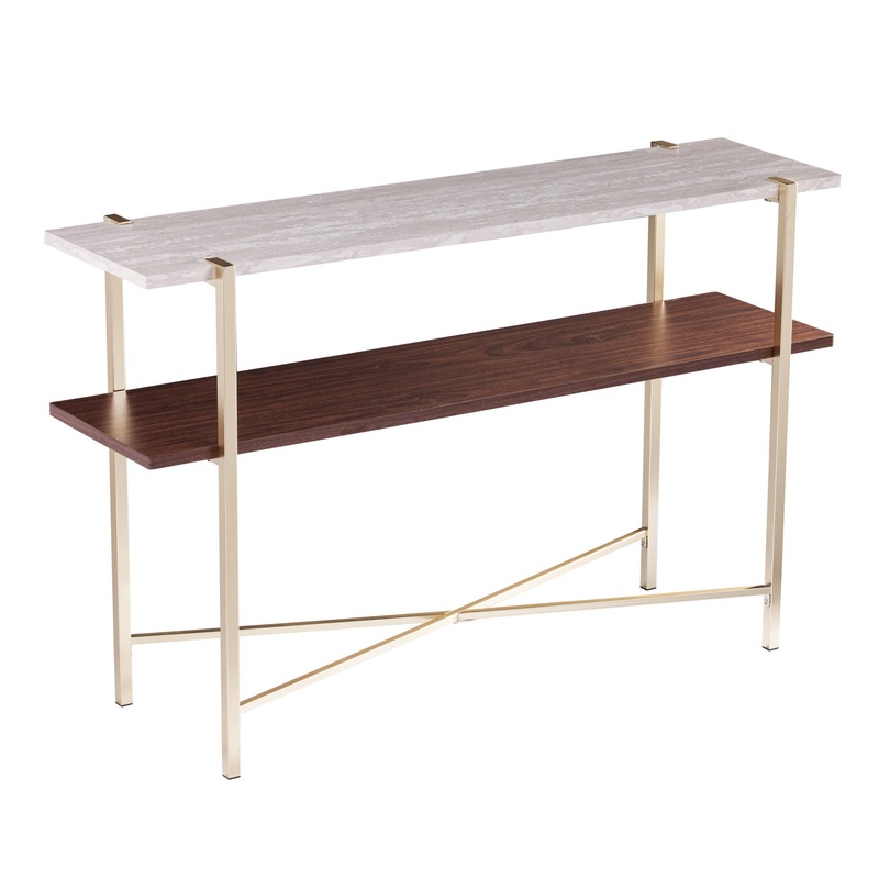 47" Beige and Gold Faux Marble Frame Console Table With Storage By Homeroots