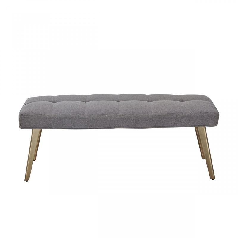 47" Gray And Gold Upholstered Linen Blend Dining bench By Homeroots