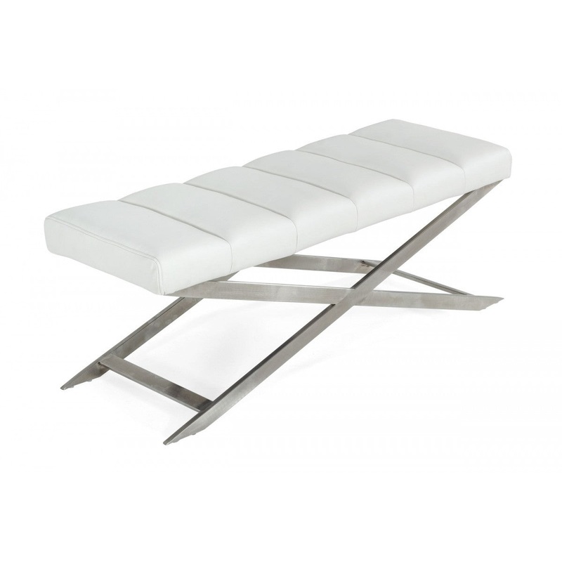 47" White And Gray Upholstered Faux leather Dining bench By Homeroots