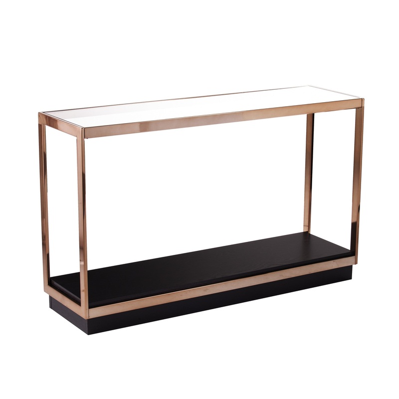 48" Clear and Champagne Glass Floor Shelf Console Table With Storage By Homeroots