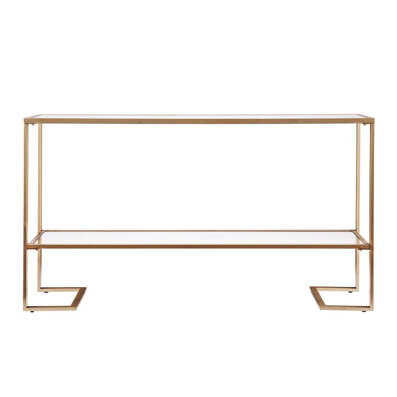 52" Clear and Gold Glass Mirrored Frame Console Table With Storage By Homeroots