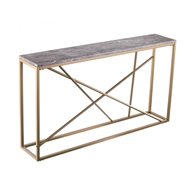 52" Gray and Gold Faux Marble Frame Console Table By Homeroots