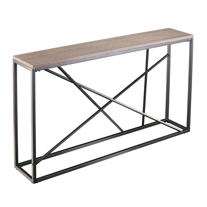 52" Taupe and Gray Faux Stone Frame Console Table By Homeroots