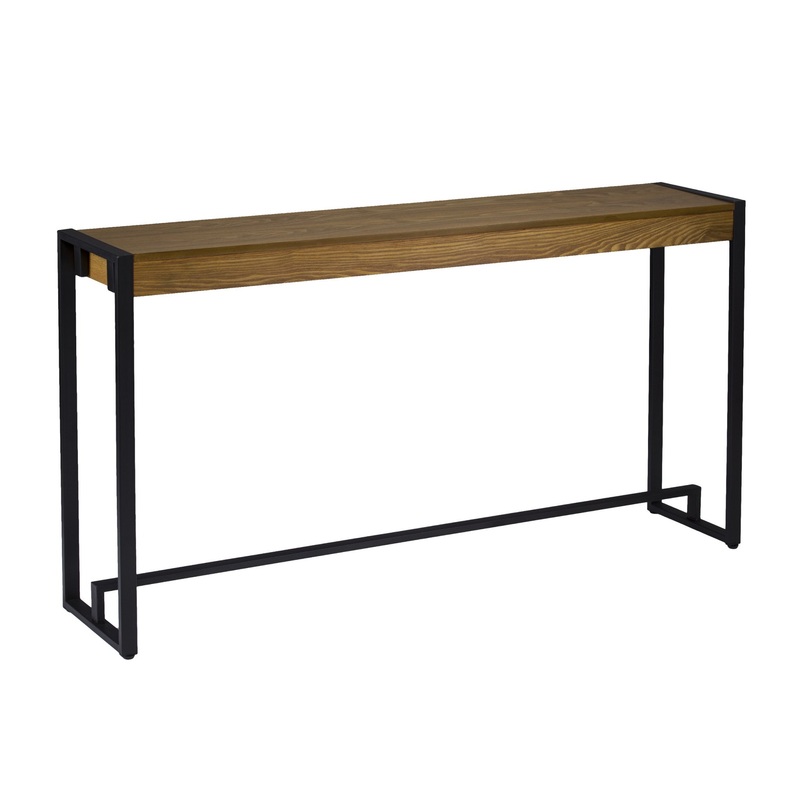 54" Gray Brown and Black Distressed Sled Console Table By Homeroots