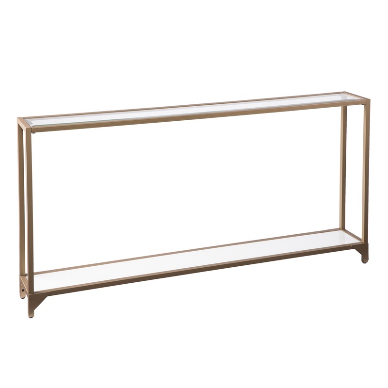 56" Clear and Gold Glass Floor Shelf Console Table With Storage By Homeroots