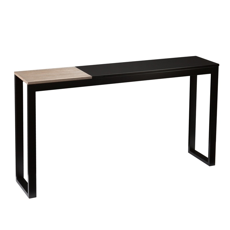 56" Natural and Black and Black Sled Console Table By Homeroots