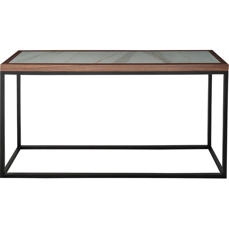 59" Brown and White and Black Glass Frame Console Table By Homeroots