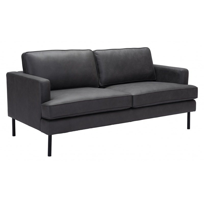 72" Soft Gray Faux Leather And Black Metal Sofa By Homeroots