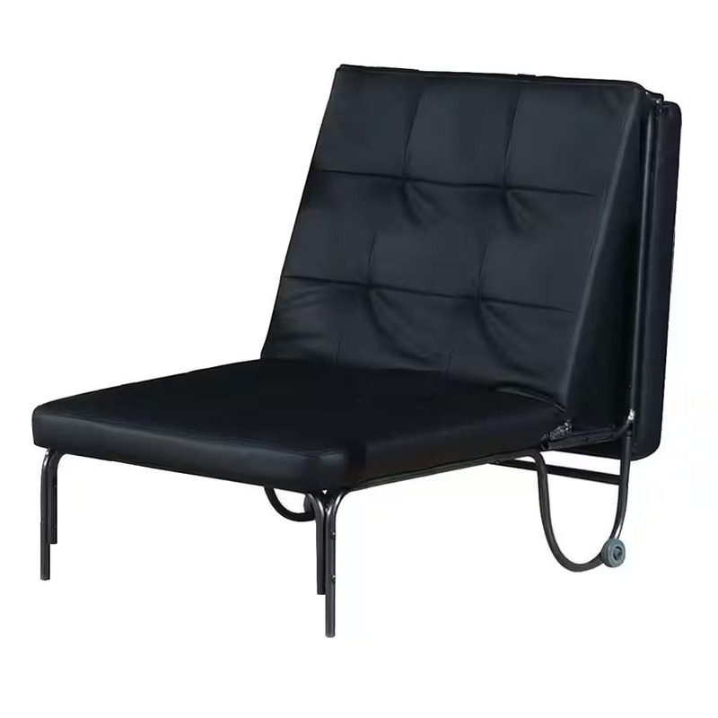75" Black Faux Leather Tufted Convertible Chair By Homeroots
