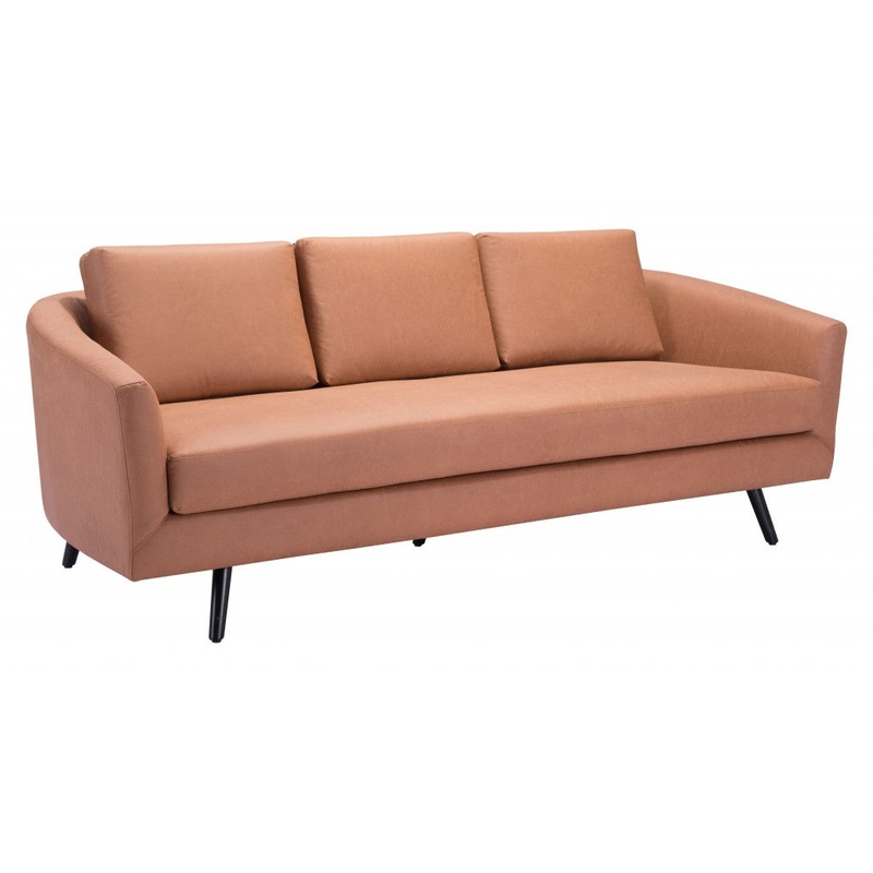 79" Brown Simplicity Faux Leather And Black Sofa By Homeroots